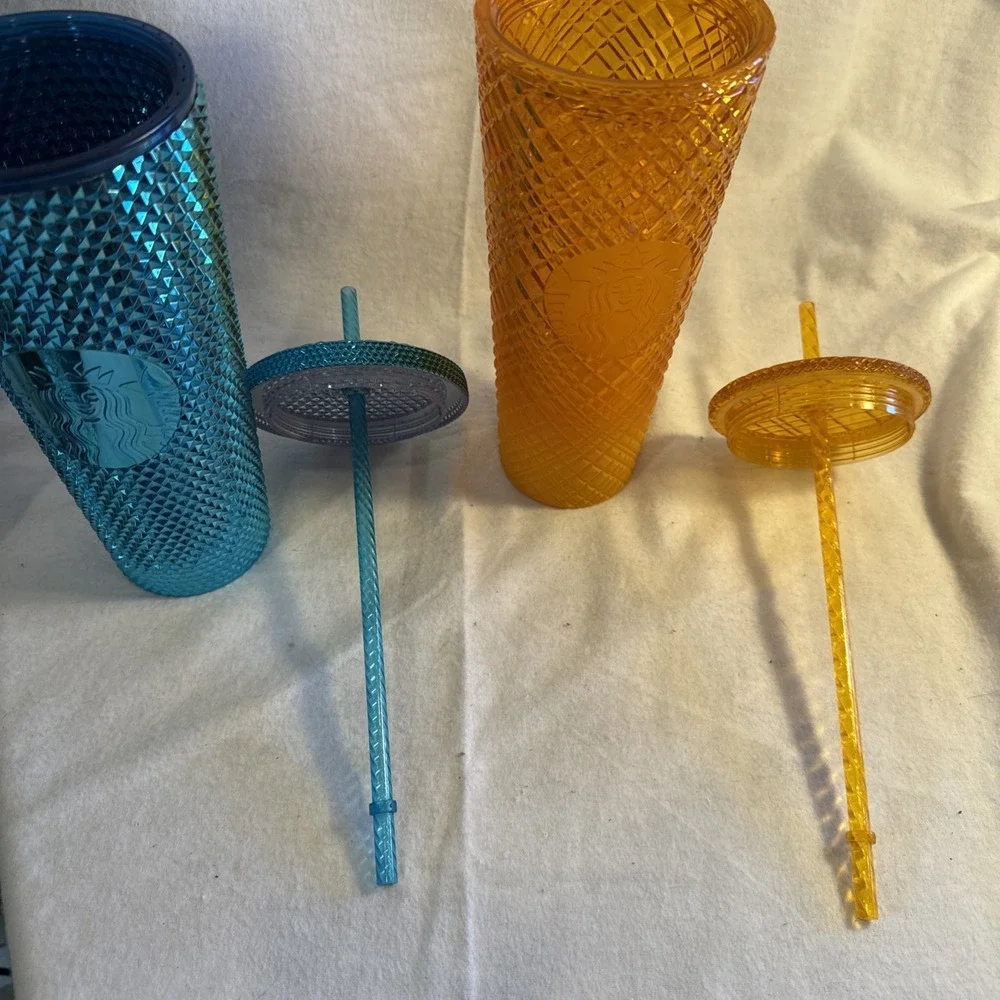 2‎ Starbucks Venti Tumbler Jeweled Summer Mango Ombre & Metallic Turquoise NEW